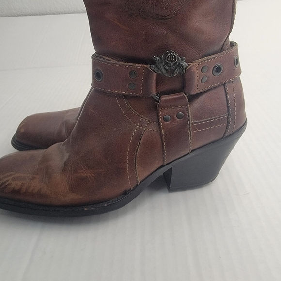 Mark Nason Leather Siren Boots  Sz 7 Harness Distressed Squared Toe Brown - Picture 6 of 12